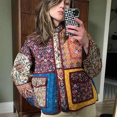 Vintage Print Damen Baumwolljacke 2025 - Neuer Herbst/Winter Casual Lockerer Mantel