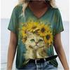 Summer V-neck Funny Cat Pattern 3D Printed Top Fashionable Casual Short Sleeved Women's T-shirts