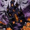 Set di 3 Pezzi Biancheria da Letto Gotica di Halloween Copripiumino, Stampa Viola Spettrale Castello Infestato Zucca Teschio Ragnatela Pipistrello