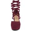 Allegra K Women's Lace-Up Pumps Sandals with Platform Straps and Chunky Heels, Wine Red, Size 23.0cm