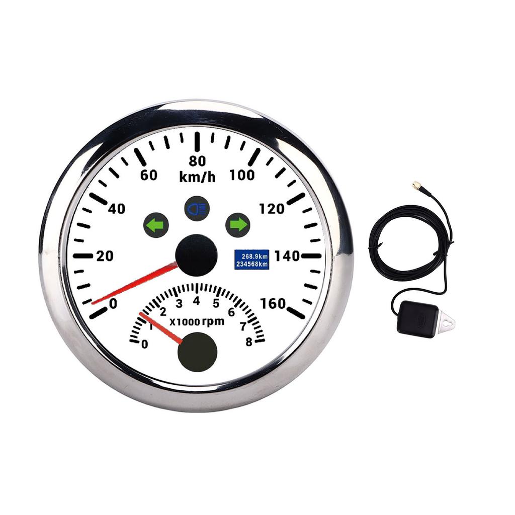 85mm 160km/h GPS Hastighetsmätare 0‑8000rpm Varvtalsmätare LCD Röd Bakgrundsbelysning för Bil Båt Yakt Husbil Lastbil