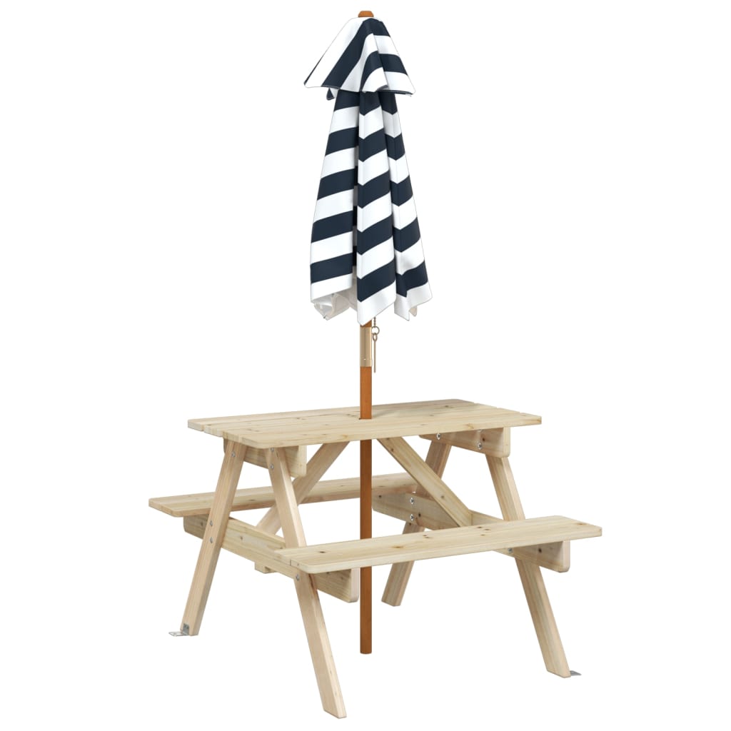 Vidaxl Picnic Table For 4 Children, With Umbrella, Fir Wood