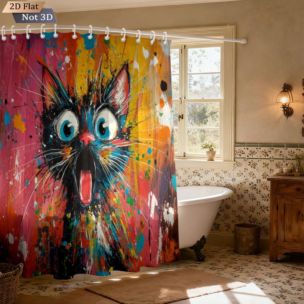 1 Stück Bunter Katzenaufdruck im Graffiti-Stil Wasserdichte Trennwand Sichtschutz Hängender Vorhang Mit 12 Haken Mehrere Größen Einfache Montage
