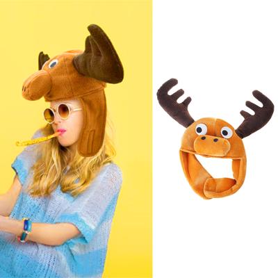 Plush Cartoon Animal Hat Moose Headgear Cap for Adult and Kids Winter Accessory and Carnival Party Dressingup Props