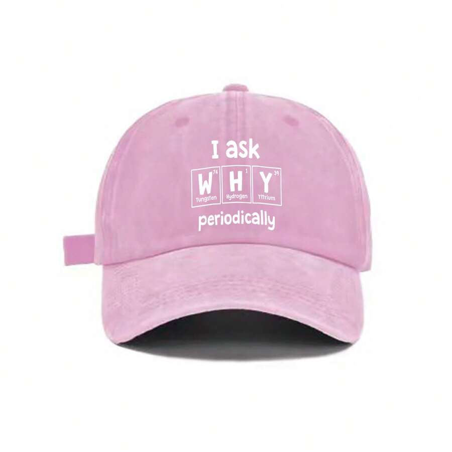 Washed Gray Baseball Cap With Science I Ask WHY Periodically Print Casual Adjustable Dad Hat For Adults