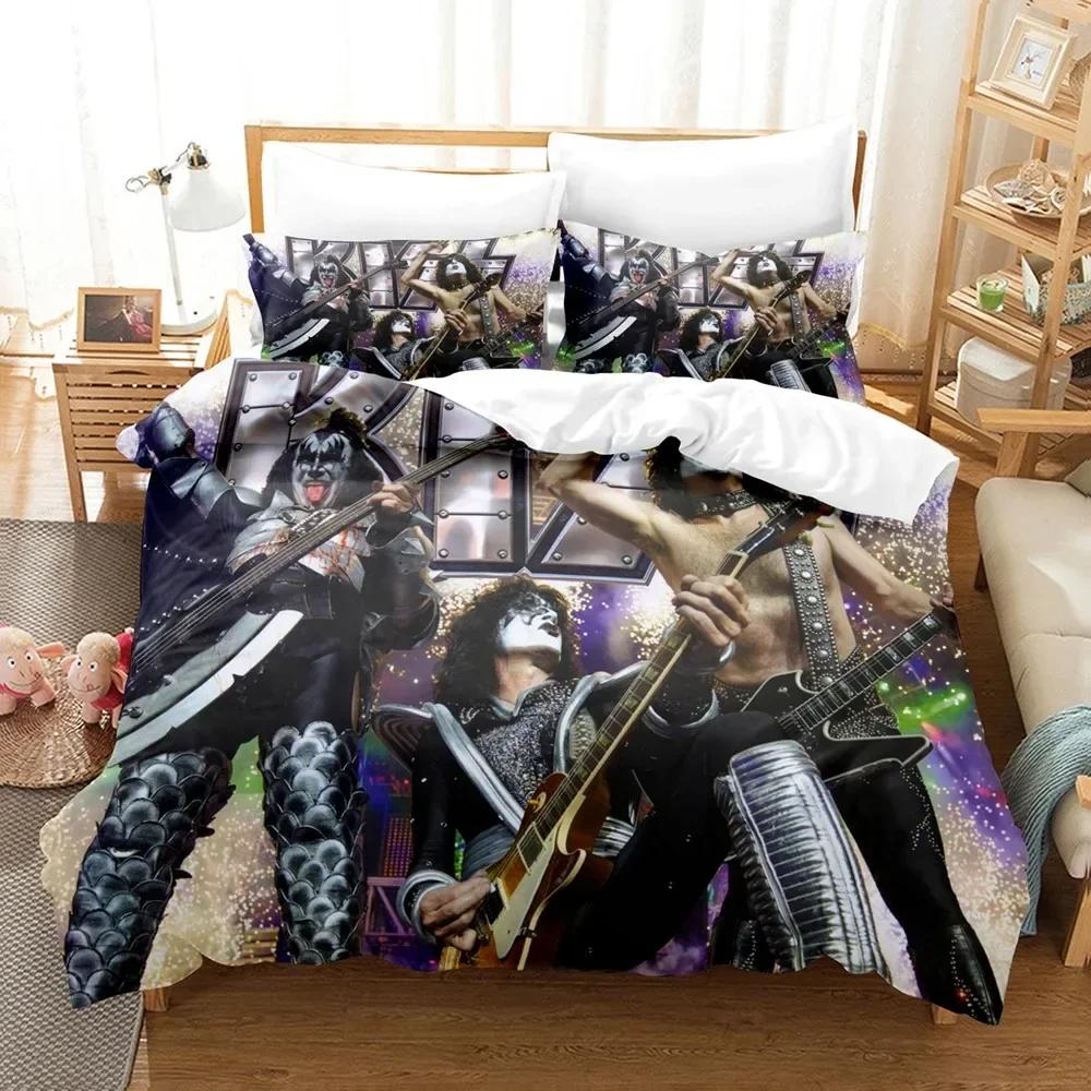 Kiss Band Bedding Set Single Rock Print Bed Set With Pillowcase Bed Duvet Cover Soft Single Double Queen Super King Size Bedroom