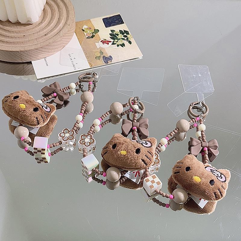 Kawaii Colorful Beaded Keyring Cute Cartoon Phone Strap Wrist Strap Backpack Pendant Ornament Girl Gifts