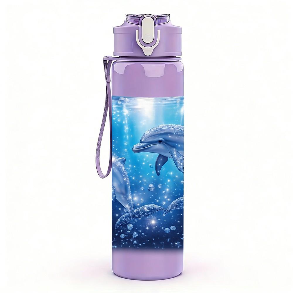 1PC Ocean Wave Deep Blue Sea Art Print 750ml Color Plastic Sports Water Bottle Leakproof Flip Straw Lid Suitable for Sports Office Home Use