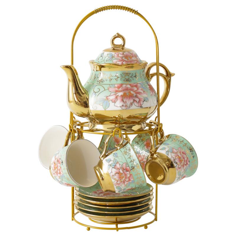 European Ceramic Coffee Cup and Plate Set, Afternoon Tea Set, Electroplated Coffee Utensils Set