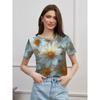 Women's Summer Round Neck Short Sleeved T-shirt Paired with 3D Floral Print Casual Top Breathable and Machine Washable Suitable for Outdoor Daily Wear