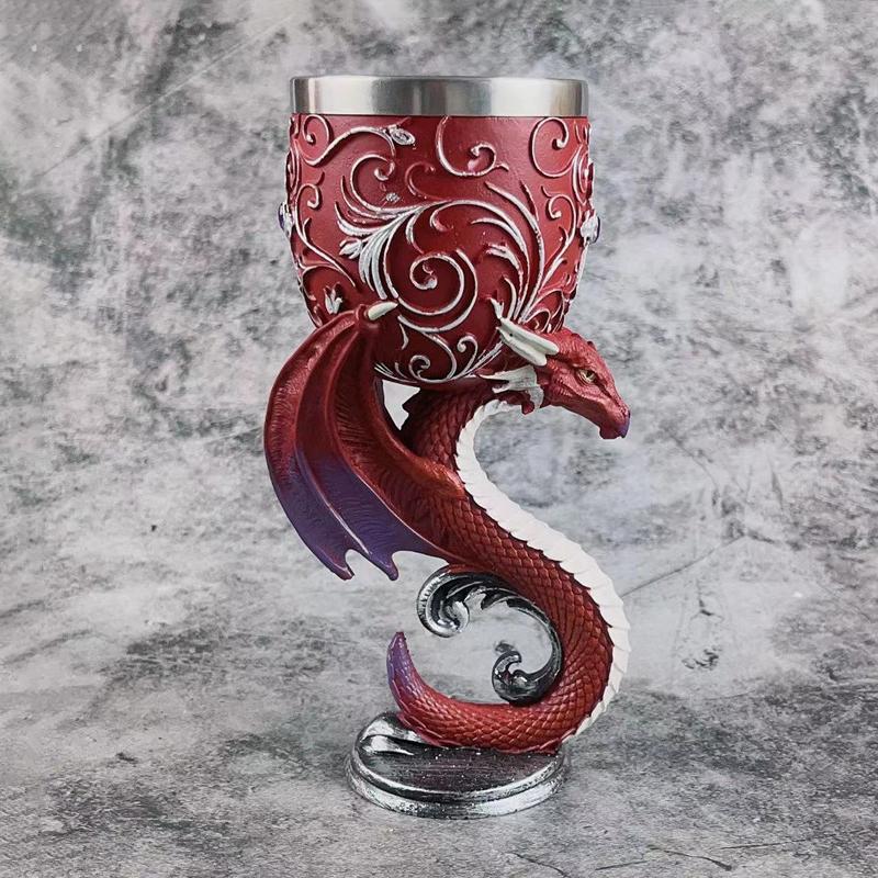 1Pcs Medieval Retro Goblet 3D Red Wine Glass Stainless Steel Liner Cocktail Glass Retro Creative Personalized Gift Ornament