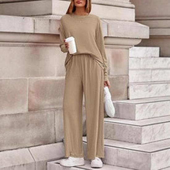 European & American 2025 Fall Women's Cotton Linen Solid Color Loose Casual Two-Piece Pant Suit