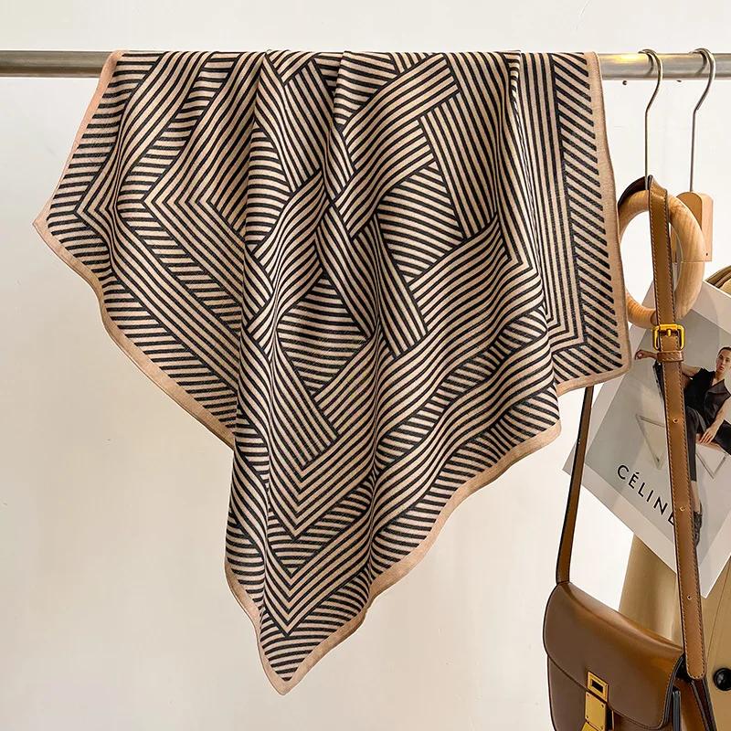 Полосатый принт хиджаб шарф женский платок бандана шейный платок женский хиджаб пашмина маленькие квадратные шарфы буфанда 70x70cm