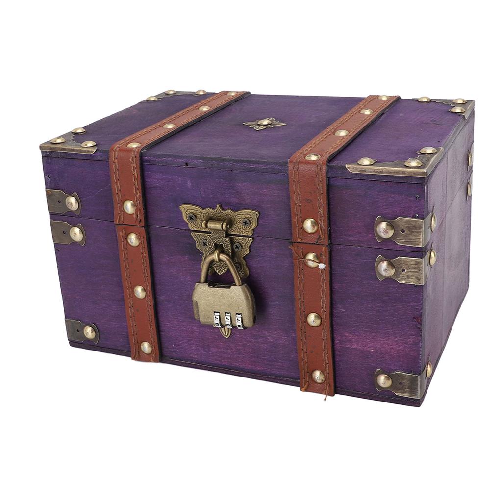 Vintage Wooden Treasure Chest Box with Lock Rectangle Antique Wood Jewelry Storage Box Decorative Handmade Case