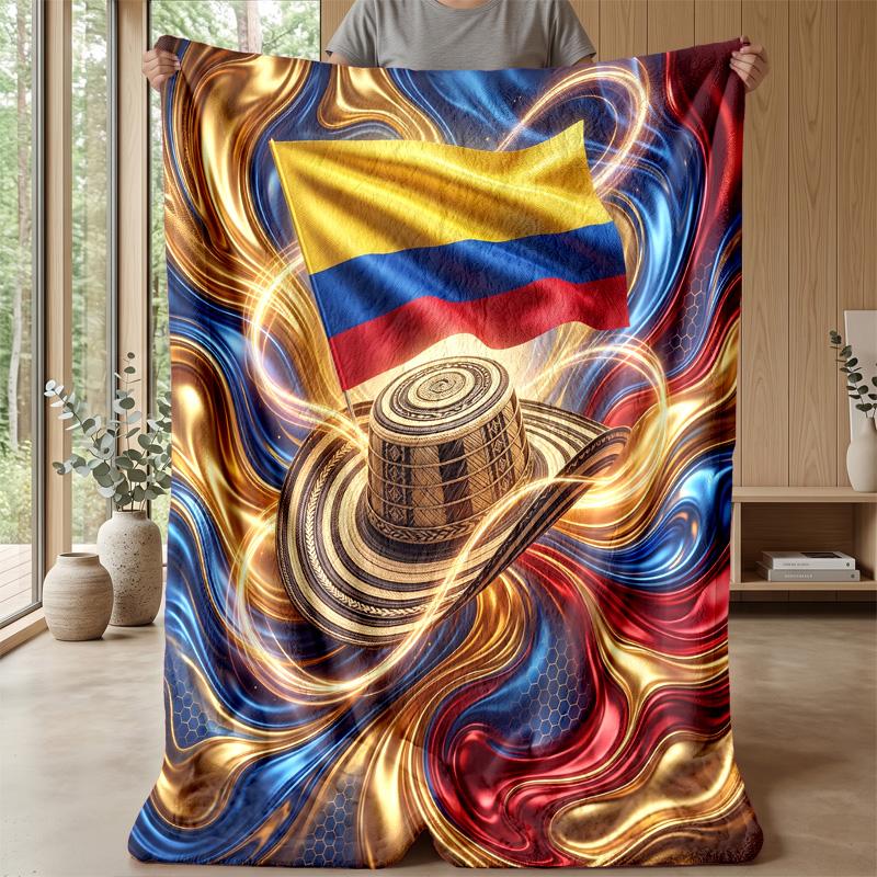 Colombia Football Printed Flannel Blanket Skin Friendly Warm Decorative Throw for Indoor Couch Bed Daily Use