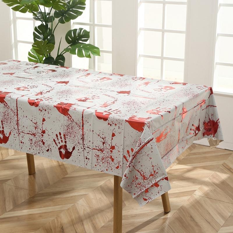 Bloody Table Cover Bloody Handprints Tablecloths Rectangle Scary Table Cover for Halloween Spooky Party Decorations