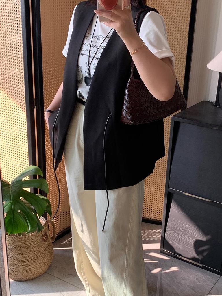 Shuangtian Plus Size Women's Spring 2026 Drawstring Waist Vest 9119
