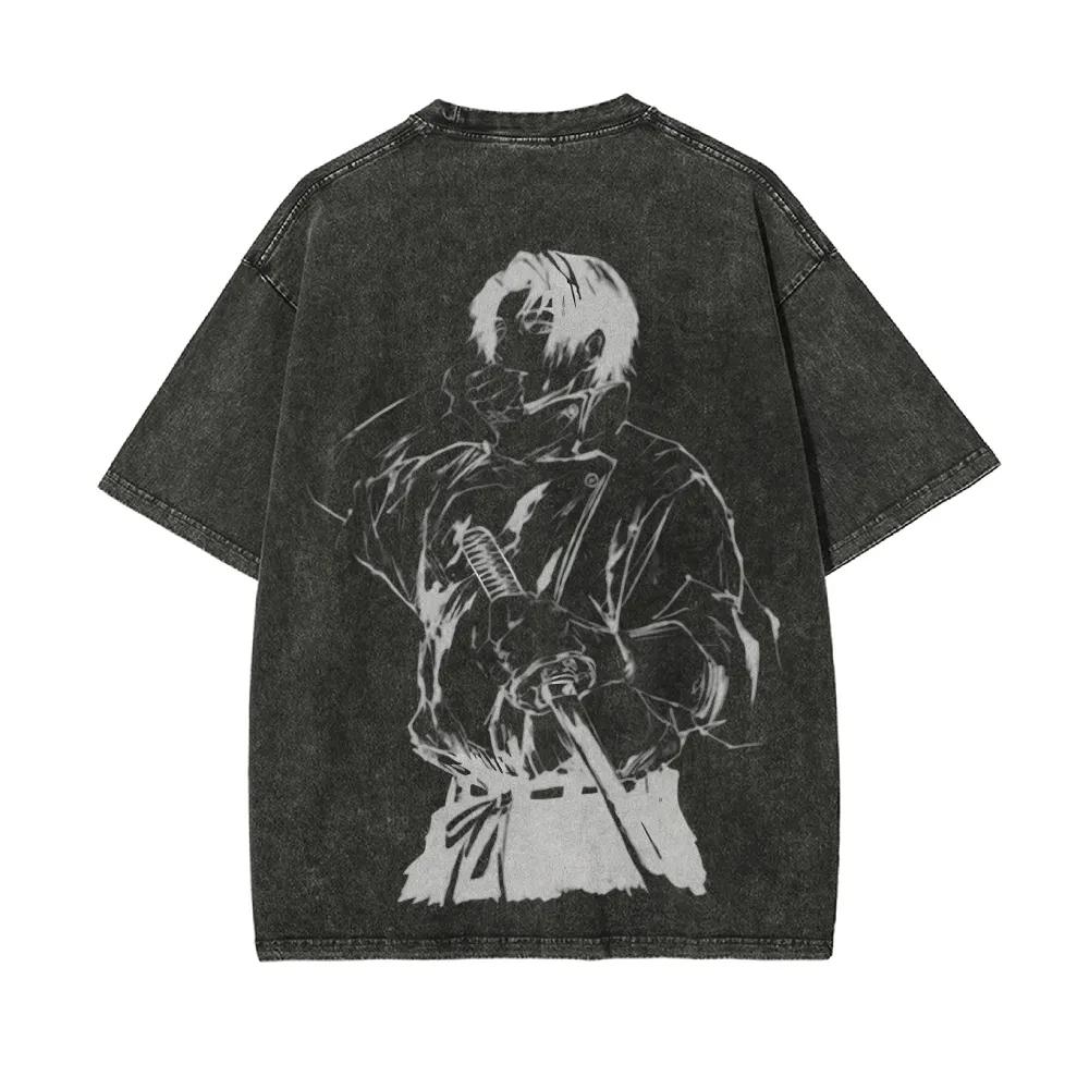 Unisex Yuta Okkotsu T-shirt Jujutsu Kaisen 0 Katana Tee Vintage Washed Oversized Retro Anime Harajuku Men Streetwear Graphic Clothes