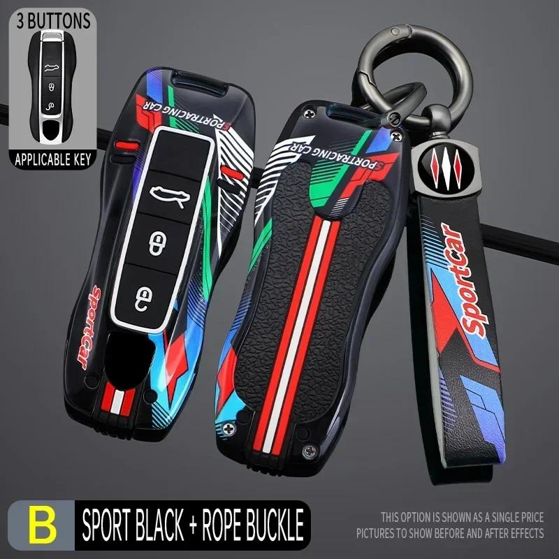 3 4 Bottons Racing Style Metal Car Key Case Fob Cover for Porsche Boxster Cayman Panamera Cayenne Macan 718 911 Taycan