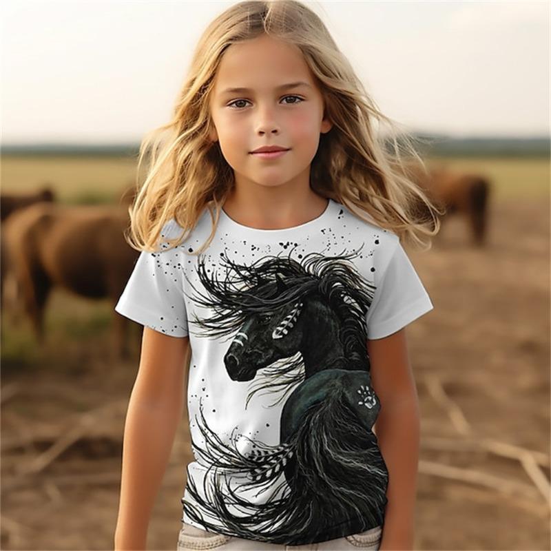 Katze Kid T-Shirt für Kinder Tops Kurzarm Pferd Sommer Kawaii Fashion Tee Mädchen Kleidung von 8 bis 14 Jahre alt Kind T-Shirt