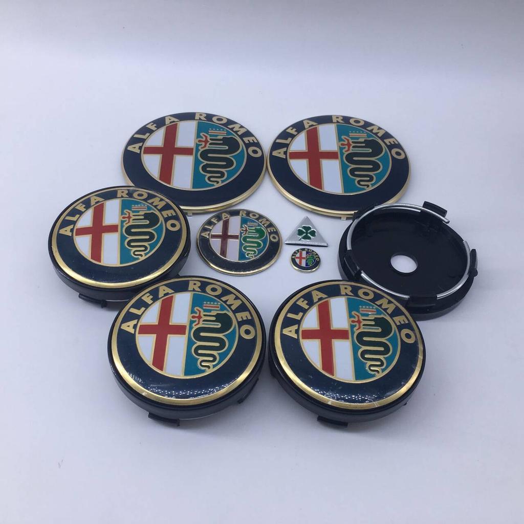 1sets 9pcs For Alfa Romeo new black T60 060 60mm black caps 74mm Steering Wheel Badge Car Hood Front Emblem Giulia Stelvio Mito