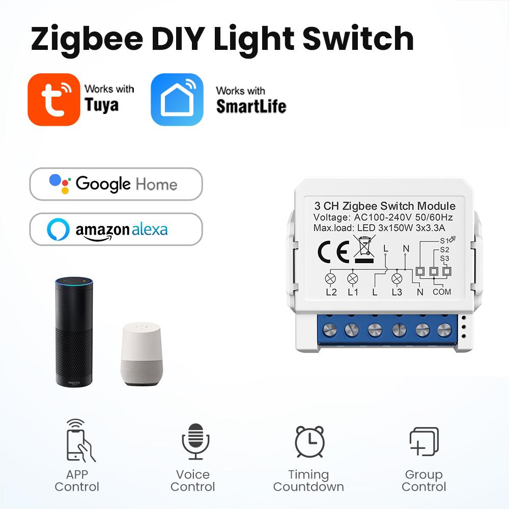 ZWSM16 3 Gang Zigbee 2-Way Switch Module Tuya Mini Remote Control Smart Circuit Breaker