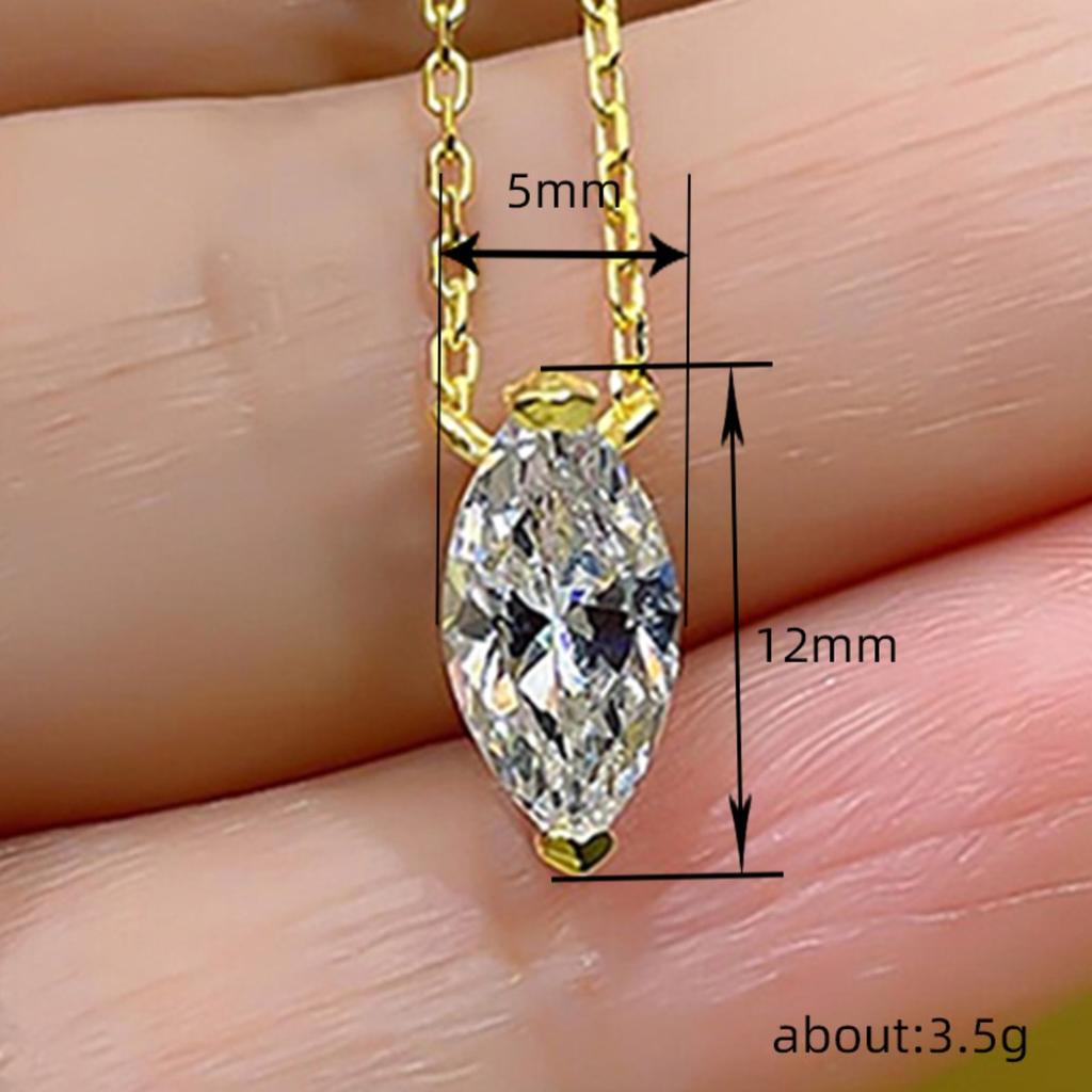 Two Prong Marquise Cut Single Stone Pendant Thin Link Chain Two Tone Minimalist Women Neck Jewelry