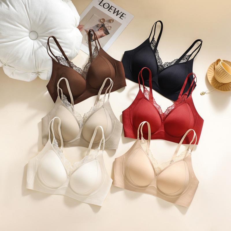 French Seamless Steel-rimless Underwear Women's Small Breasts Gather Lace Soft Support Pull Up Beauty Back Comfortable Bra Cover