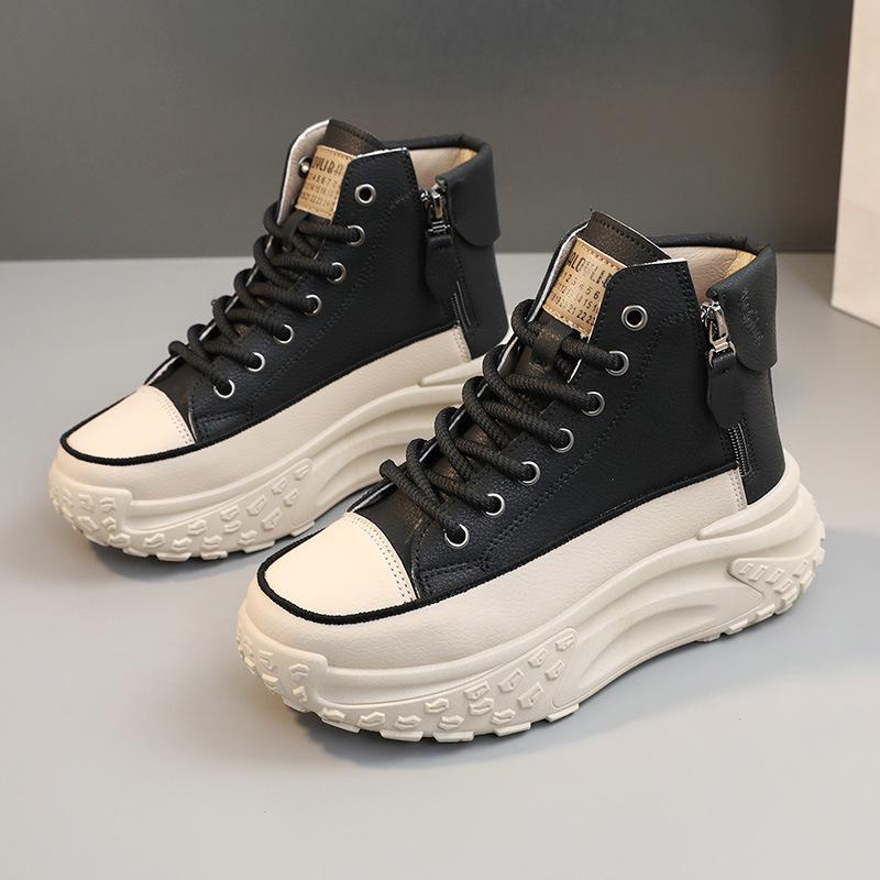 Women's ZY0011 High-Top Sneakers, Autumn 2023, Round-Toe, Thick-Soled, Height-Increasing, Casual Street Style.