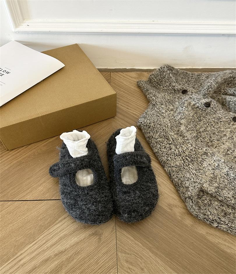 Velcro gray woolen shoes ugly cute shoes 4CM height increase 2025 winter round head woolen plush platform cotton shoes