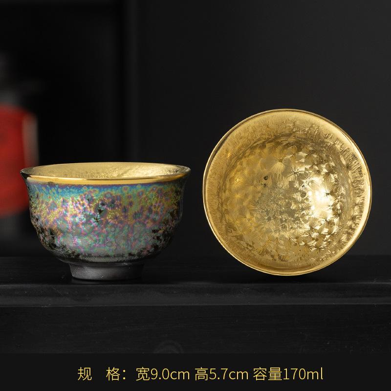 Colorful Kiln Mutated Shape Gilded Jian Zhan Cup Ceramic Kung Fu Tea Cup Tenmoku Glaze Single Cup Master Cup Tea Bowl Tasting Cu