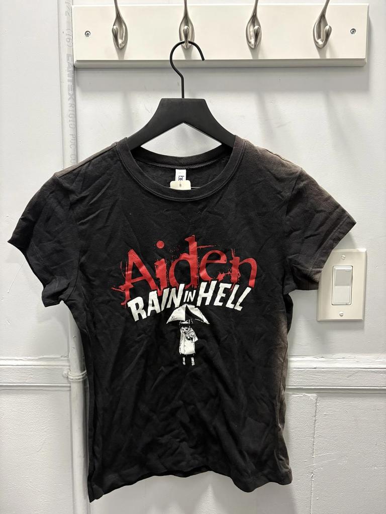 Aiden Shirt Womens Small Black Rain In Hell Band Emo Punk Rock Graphic Tee