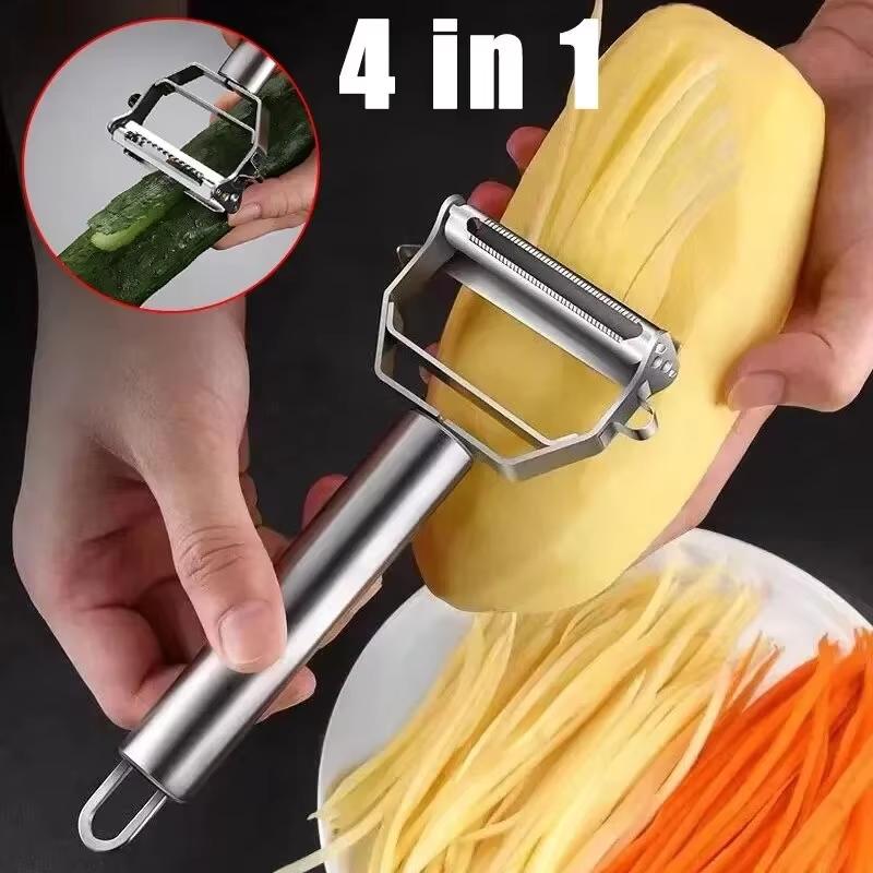 4-in-1 Stainless Steel Peeler with Interchangeable Blades Vegetable Fruit Potato Peeler Slicer Grater Kitchen Tools, Easy Grip