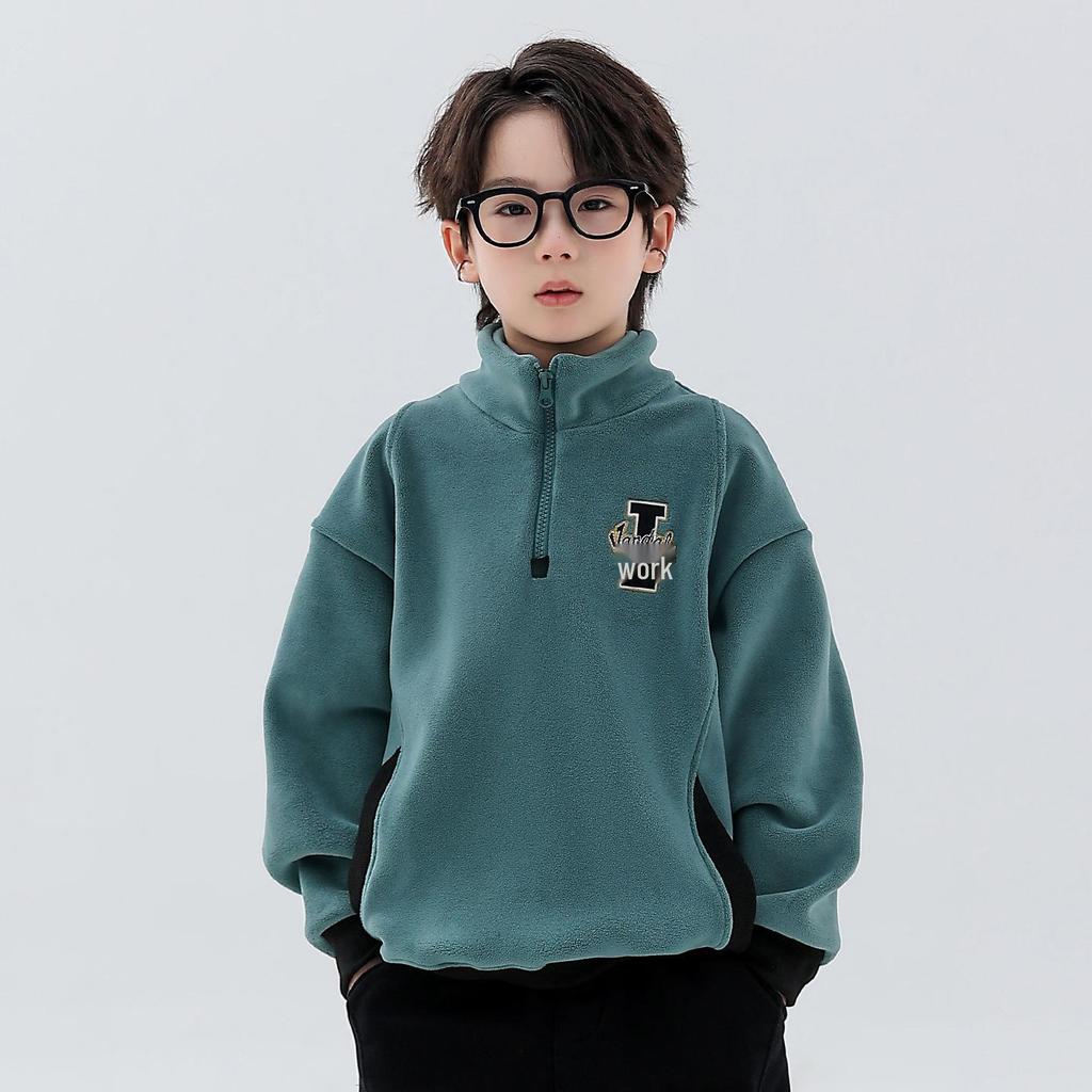 Boys' Reversible Fleece Hoodie - 2025 Autumn/Winter Collection, Thickened Half-Zip Pullover, Long-Sleeve Fashion Top for Medium/Large Kids.