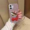 Rhinestone Kt Cat Mirror Premium Sense Mobile Phone Case for Iphone16Promax Bow Tie Apple 17 Lanyard Women's Model