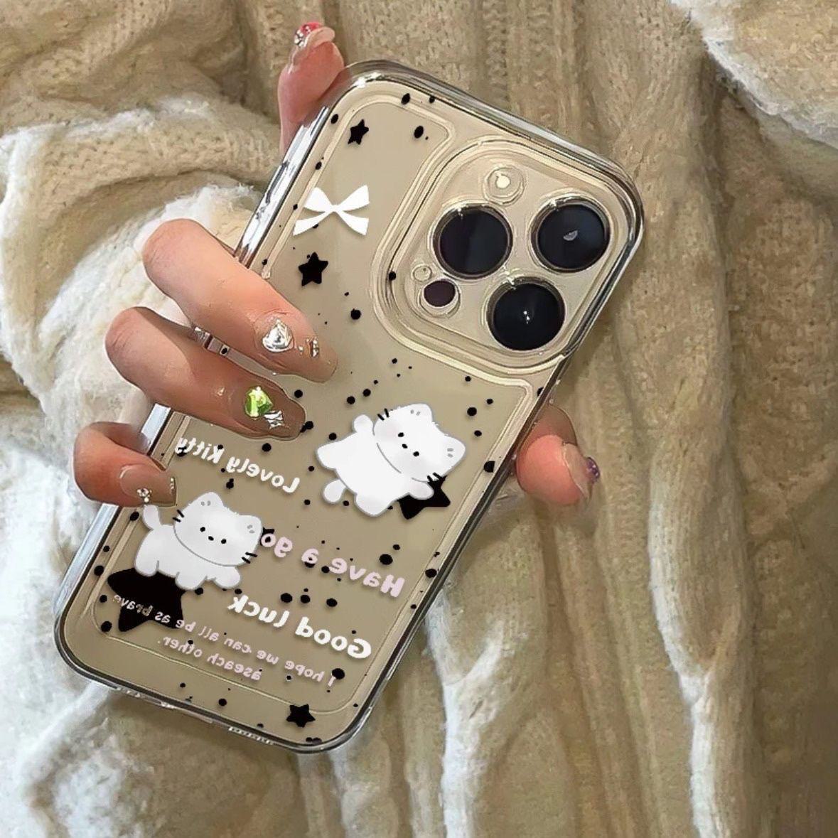 

Очаровательный чехол для iPhone с изображением котенка в чернильных точках, противоударный и прозрачный, для разных моделей iPhone 15 Plus