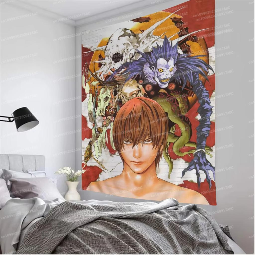 Death Note Tapestry Print Large Wall Art SciFi Living Tapestry Room Home Decor Blanket for Bedroom Dorm Wall Hanging Design