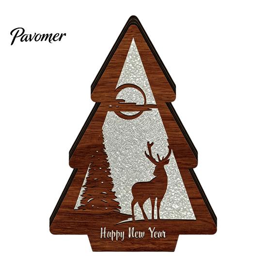 Christmas Gift for Kids 3D Wooden LED Night Light, Hollow Carved Tabletop Decor Warm Light Lamp with Glow, Festive Holiday Home And Office Decoration