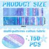 Ganeen 150 Pcs Winter Quilting Fabric Roll 2.56 Inch Snowflake Printed Fabric Squares Jelly Frozen Patchwork Strips for DIY Crafts Sewing Handmade