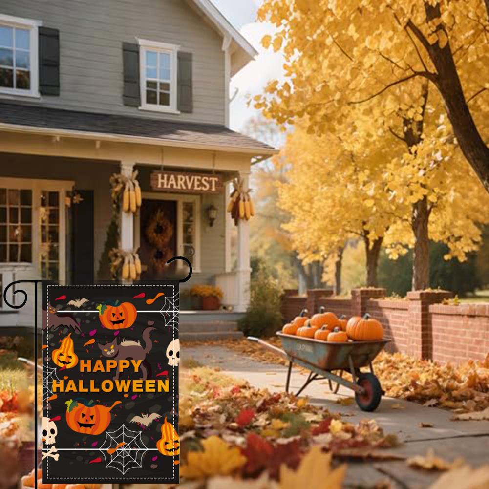 Double Sided Garden Flags Set 2 for Halloween and Thanksgiving Outdoor Yard Decor Polyester 18 Inch by 12 Inch