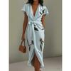 Fashion new satin print belt dress