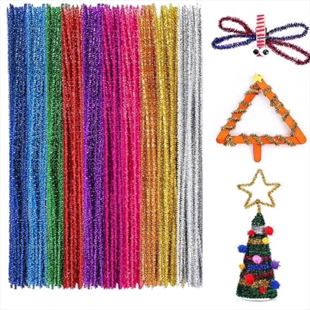 100pcs New 30cm Glitter Chenille Stems Wool Top Christmas Tinsel Stems Torsion Bar Wired Sticks