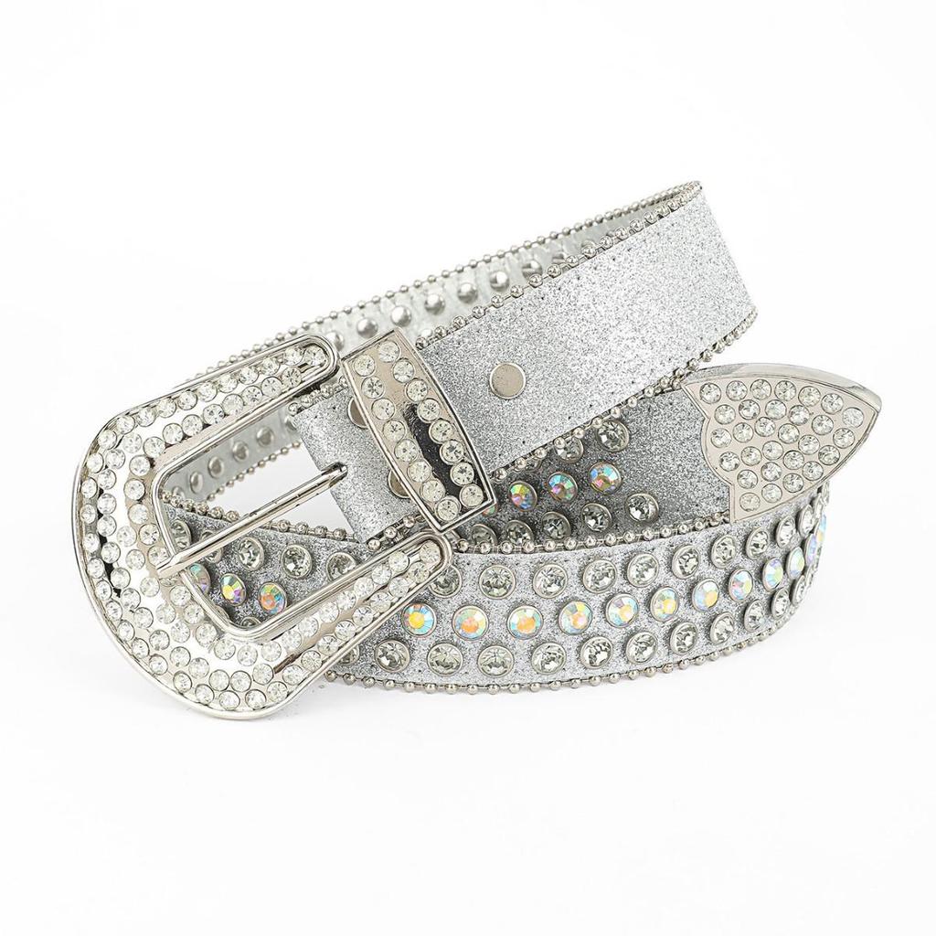 2025 Versatile Rhinestone Leather Belt with Sequin Decor for Men and Women