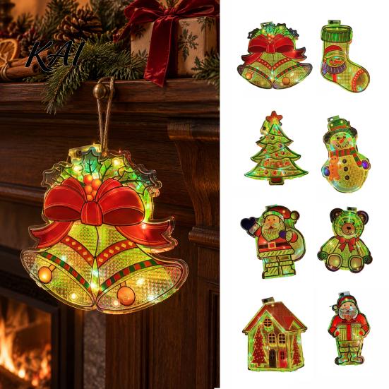 Illuminated Christmas Tree Pendants Light Up Ornament, LED Lighted Santa Bell Sock Easy Install Holiday Home Ornaments House Hanging Decoration