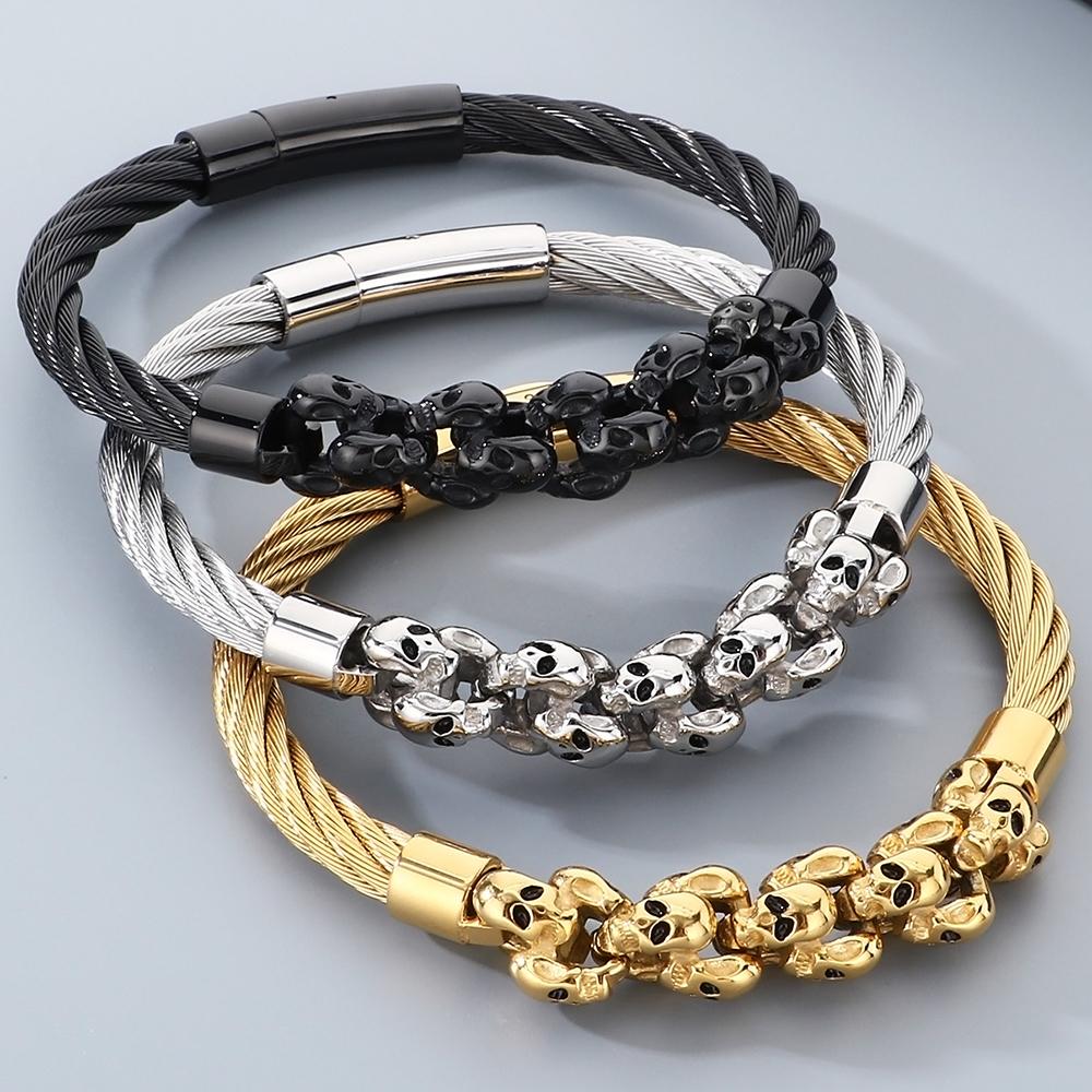 Gotiskt herrarmband med dödskalle för man Steampunk 6 mm bred flätad kedja i rostfritt stål smyckestillbehör