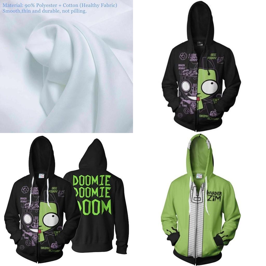 Invader Zim Costume Printed Men Zipper Hoodie Sweatshirt In Comfortable Soft Material