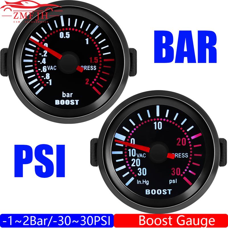 2" 52MM Turbo Boost Gauge PSI BAR Smoke Lens Boost Meter -30~30PSI -1~2BAR Boost Meter Indicator for Petrol Racing Car 12V