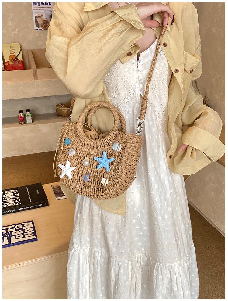 Island Resort Starfish & Shell Handwoven Straw Crossbody Bag