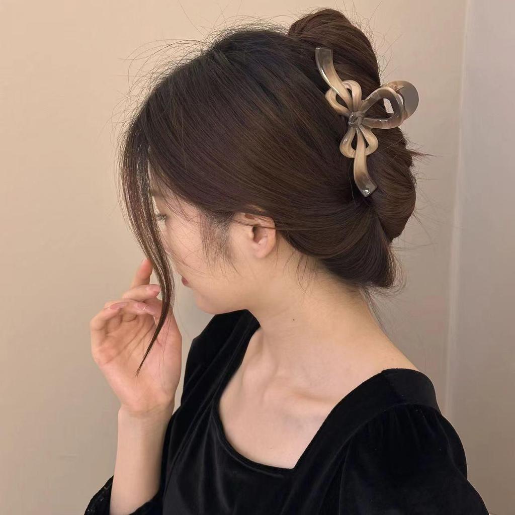 Gradient Color Bow Line Claw Clip for Women's Hair Bun - Large Size Shark Clip Hair Accessory