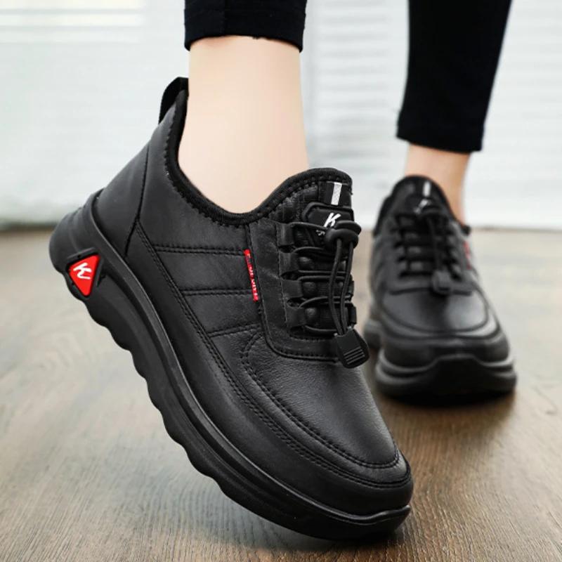 Fashion Winter Leather Men Boots with Fur Mens Bussiness Cotton Boots Casual Warm Snow Boots Non-slip Men Leisure Boots Bota Masculina